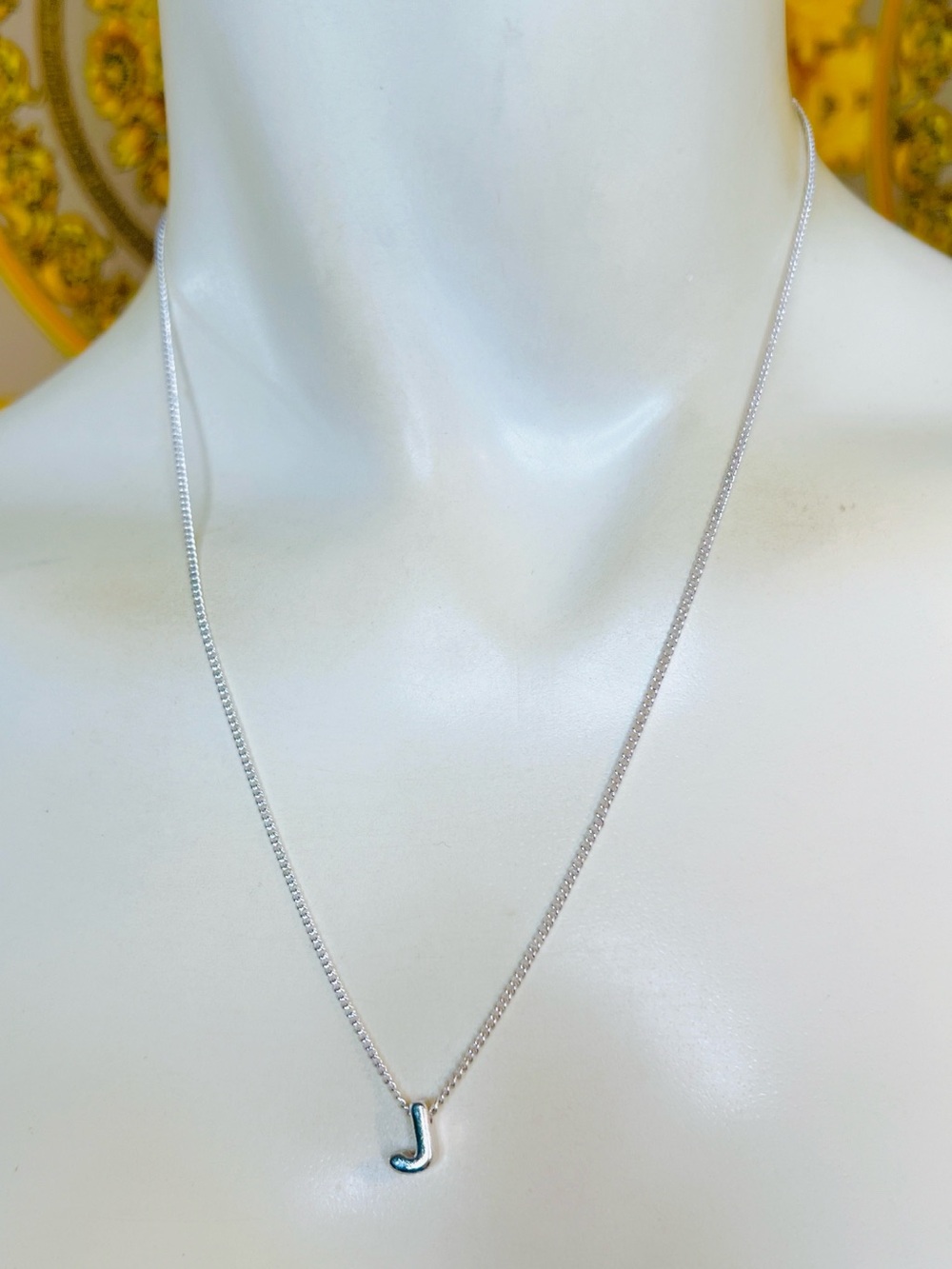 J letter initial silver dainty 18” to 20” chain necklace adjustable